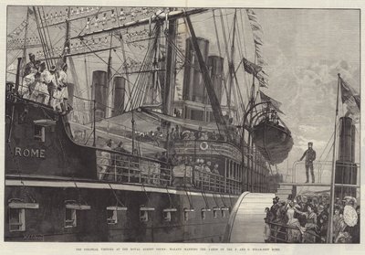 Koloniální návštěvníci v Royal Albert Docks, Malajci obsluhující Yards of the P and O Steam-Ship Rome od William Heysham Overend