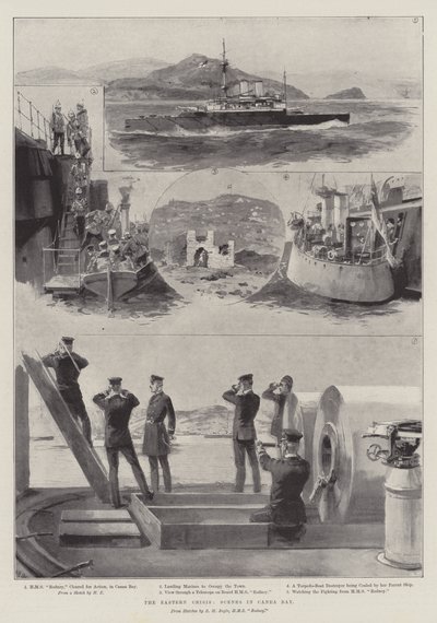Východní krize, scény v Canea Bay od William Heysham Overend