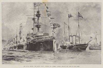 The Naval Review, Royal Yacht Victoria a Albert projíždějící liniemi flotily od William Heysham Overend