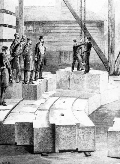 Nový maják Eddystone: The Stone-Cutting Establishment at Oreston, ilustrace z "The Illustrated London News", 1879 od William Heysham Overend