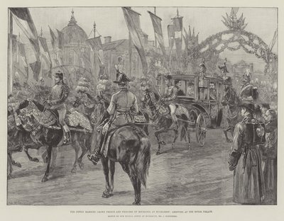 Čerstvě ženatý korunní princ a princezna Rumunska v Bukurešti, přijíždějící do královského paláce od William Heysham Overend