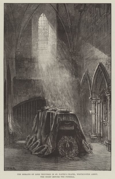 Ostatky lorda Tennysona v kapli St Faith, Westminster Abbey, noc před pohřbem od William Heysham Overend