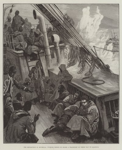 Revoluce v Rumélii, turečtí redifové na palubě transportu na cestě do Soluně od William Heysham Overend