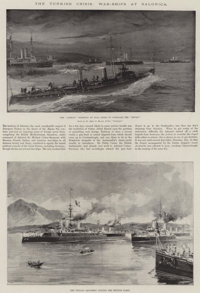 Turecká krize, válečné lodě v Soluni od William Heysham Overend