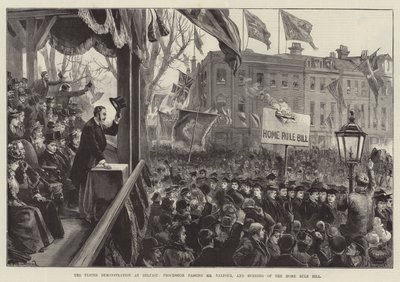 Ulsterská demonstrace v Belfastu, průvod kolem pana Balfoura a pálení zákona o domově vládě od William Heysham Overend