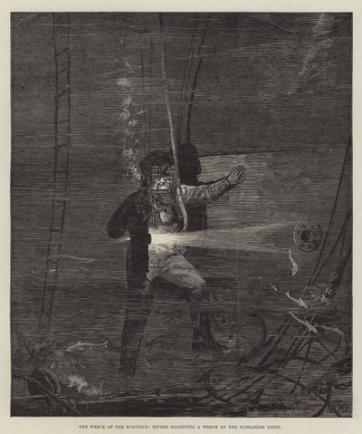 The Wreck of the Eurydice, Divers zkoumající vrak ponorkou Light od William Heysham Overend