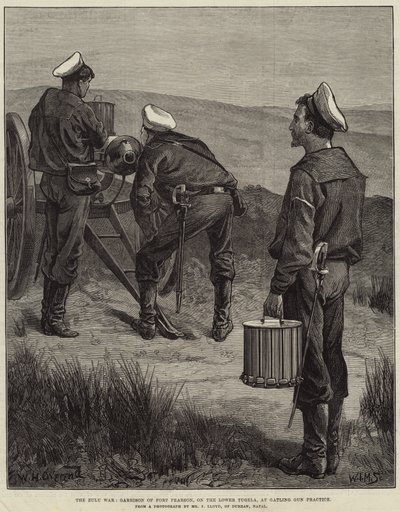 Válka Zuluů, posádka Fort Pearson, na Dolním Tugele, v Gatling Gun Practice od William Heysham Overend