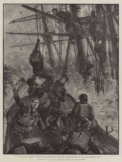 The late Storms, Wreck of the Benvenue at Sandgate, Rescue of Crew by Sandgate Life-Boat, 11. listopadu od William Heysham Overend