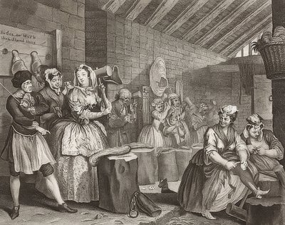 S Pokrok / Cesta kurvy, List 4: Im Zuchthaus. 1732 od William Hogarth
