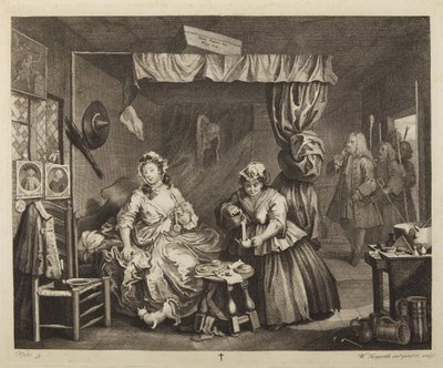 Kariéra prostitutky, tabule 3 od William Hogarth