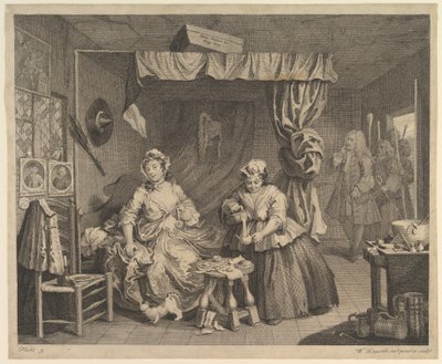 Kariéra prostitutky, tabule 3 od William Hogarth
