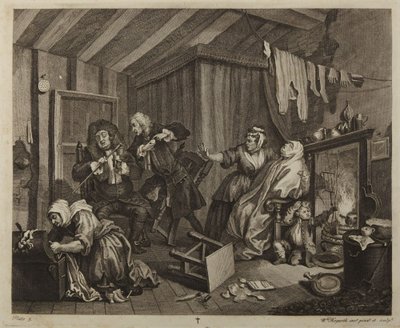 Kariéra prostitutky, tabule 5 od William Hogarth