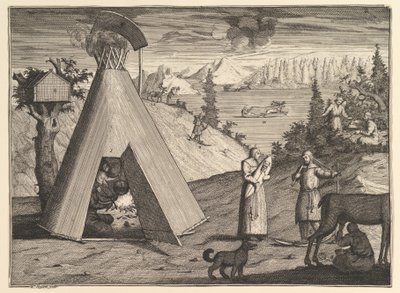 Laponská chata Aubry de La Mottrayes cestuje po Evropě, Asii a do části..., 1723-24. od William Hogarth