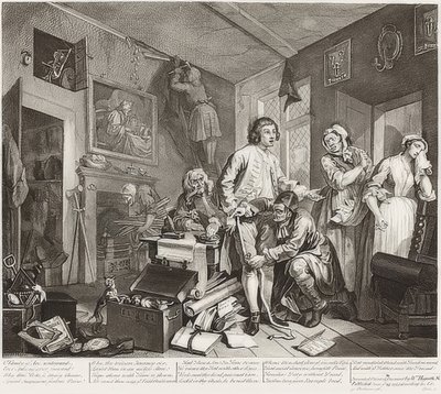 A Rake? S Progress, Plate 1: The Rake Takeing Possession of his estate / Der Weg eines Liederlichen, Blatt 1: Die Erbschaft. 1735 od William Hogarth