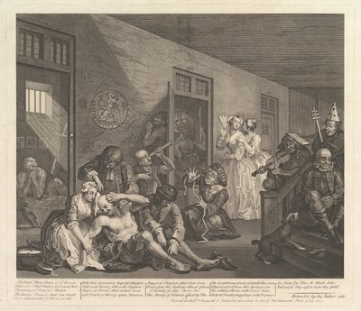 A Rakes Progress, Plate 8, [25. června 1735] znovu vydáno v roce 1763. od William Hogarth