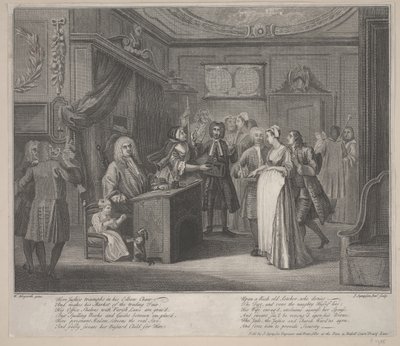 Žena přísahající dítě hrobovému občanovi, kolem 1730-35 (lept) od William Hogarth