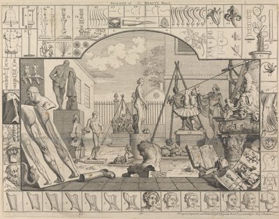 Analýza krásy, tabulka I: Dvůr sochaře od William Hogarth