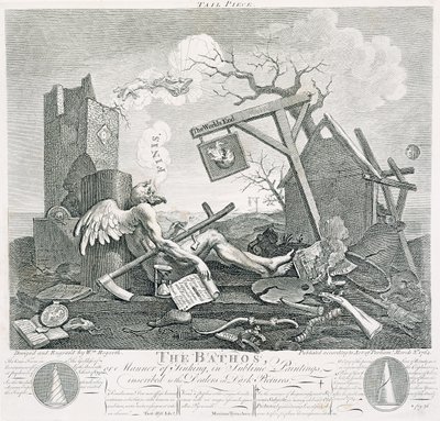 Bathos, Manner of Sinking, v Sublime Paintings vepsaných obchodníkům s temnými obrazy, 1764 (lept a rytina) od William Hogarth