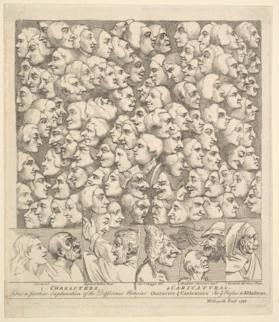 Postavy a karikatury, duben 1743. od William Hogarth