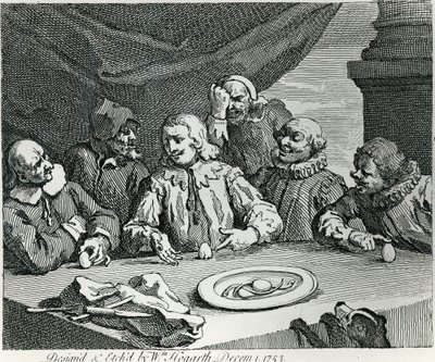Kolumbus rozbíjí vejce, 1753 od William Hogarth