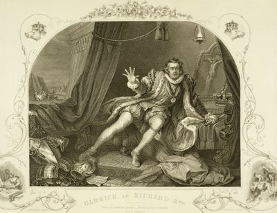 David Garrick (1717-1979) jako Richard III., V. dějství, 3. scéna, ve hře Williama Shakespeara (1564-1616), vyryté Portburym od William Hogarth