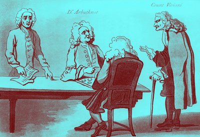 Dr Arbuthnot a hrabě Viviani v Buttonově kavárně od William Hogarth