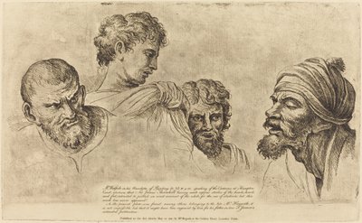 Čtyři hlavy z karikatur Raphaela v Hampton Court od William Hogarth