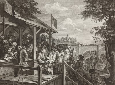 Čtyři tisky voleb / Všeobecné volby. List 3: Hlasování / Hlasování. 1758 od William Hogarth