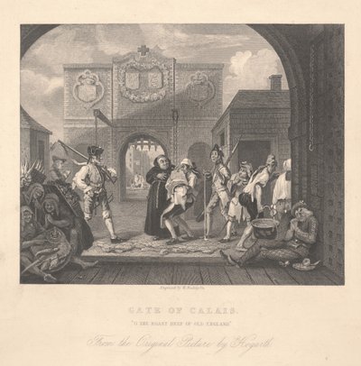 Brána Calais, vyryla William Radclyffe (1783-1855) od William Hogarth