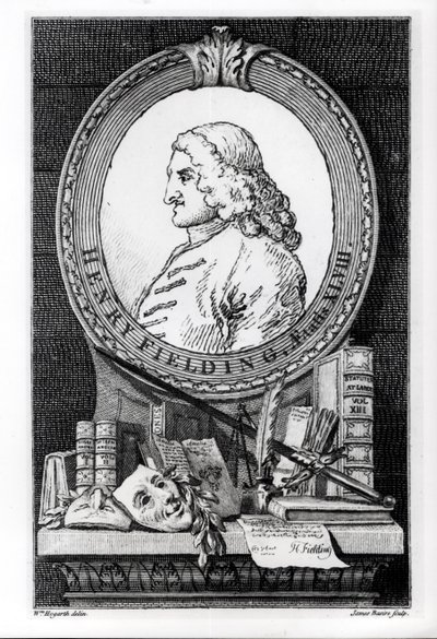 Henry Fielding (1707-54) ve věku čtyřicet osm, vyryl James Basire od William Hogarth