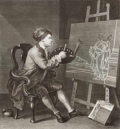 Hogarth Painting the Comic Muse / Hogarth malt die komische Muse. 1764 od William Hogarth