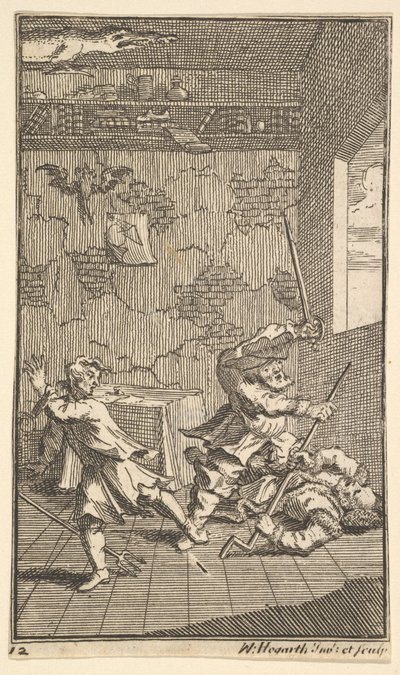 Hudibras porazil Sidrophel a Whachum Sedmnáct malých ilustrací pro Samuela Butlera..., 1721-26. od William Hogarth