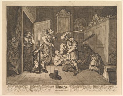 Hudibras katechizoval dvanáct velkých ilustrací pro Samuela Butlerse Hudibras, deska 9, 1725-68. od William Hogarth