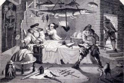 Hudribas zaútočí na astrologa Sidrophela a jeho komorníka Whacuma. Rytina Williama Hogartha (1697-1764) k básni „Hubridas“ od Samuela Butlera (17. století). Asi 1725 od William Hogarth