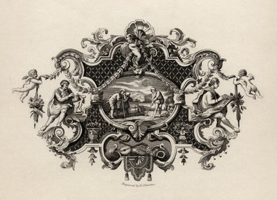 Otisk ze stříbrného korbelu, vyrytý E. Chavanem, z „Díla Williama Hogartha“, vydaného v roce 1833 od William Hogarth