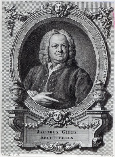 James Gibbs, vyrytý Bernard Baron, 1747 od William Hogarth