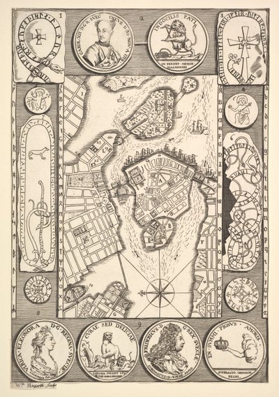 Mapa Stockholmu Aubry de La Mottrayes cestuje po Evropě, Asii a do části..., 1723-24. od William Hogarth