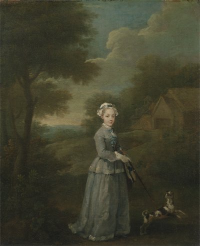 Slečna Woodová se svým psem, cca 1730 (olej na plátně) od William Hogarth