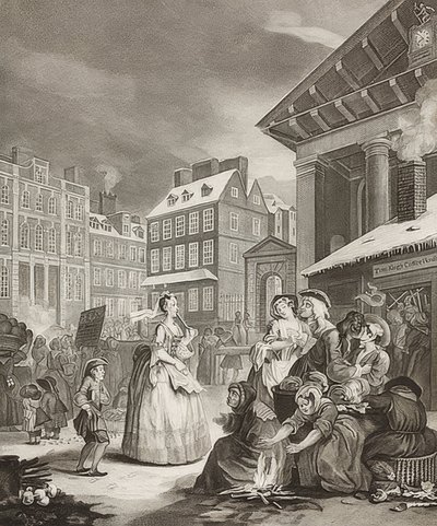 Ráno. From: The Four Times of the Day / The four times of the day. 1738 od William Hogarth