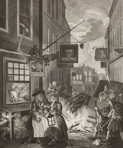 Noc noc. From: The Four Times of the Day / The four times of the day. 1738 od William Hogarth