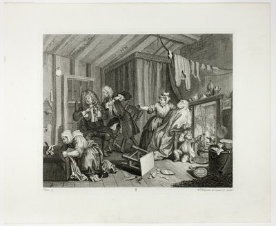 Pátý talíř z knihy Pokrok nevěstky od William Hogarth