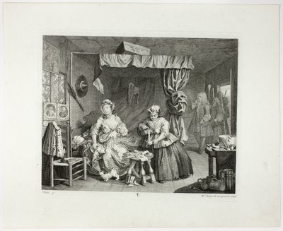 Třetí deska z knihy Pokrok nevěstky od William Hogarth