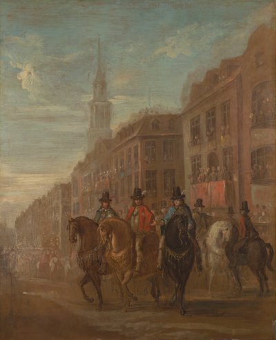Restaurátorský průvod Karla II v Cheapside od William Hogarth