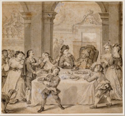 Sancho na velkolepé hostině z "Don Quijote" od Miguela de Cervantese od William Hogarth