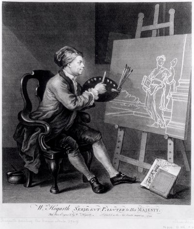 Autoportrét Painting the Comic Muse, rytý umělcem, hospoda. 1758 od William Hogarth