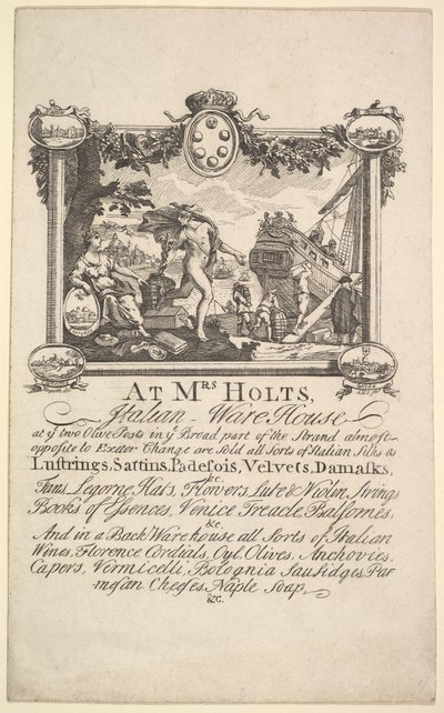 Prodejní karta pro italský sklad paní Holtsové, 1720-72. od William Hogarth