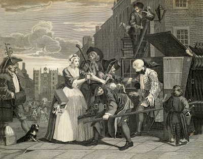 Pouliční scény v Londýně, William Hogarth (1697-1764), rytina, Anglie od William Hogarth