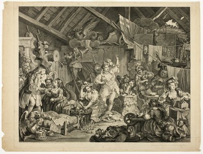 Chodící herečky oblékající se ve stodole od William Hogarth