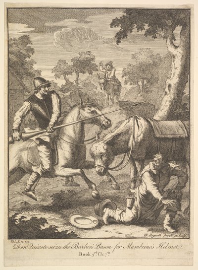 Dobrodružství přilby Mambrinos Šest ilustrací pro Dona Quijota, 1756 nebo později. od William Hogarth