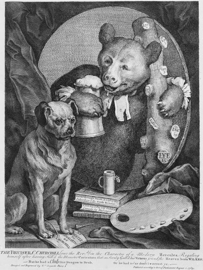 Bruiser Charles Churchill, kdysi reverend, v postavě ruského Herkula, 1763 od William Hogarth